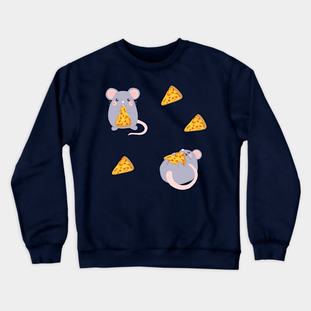 Adorable Hungry Rats And Pizza Crewneck Sweatshirt by Sofia Sava